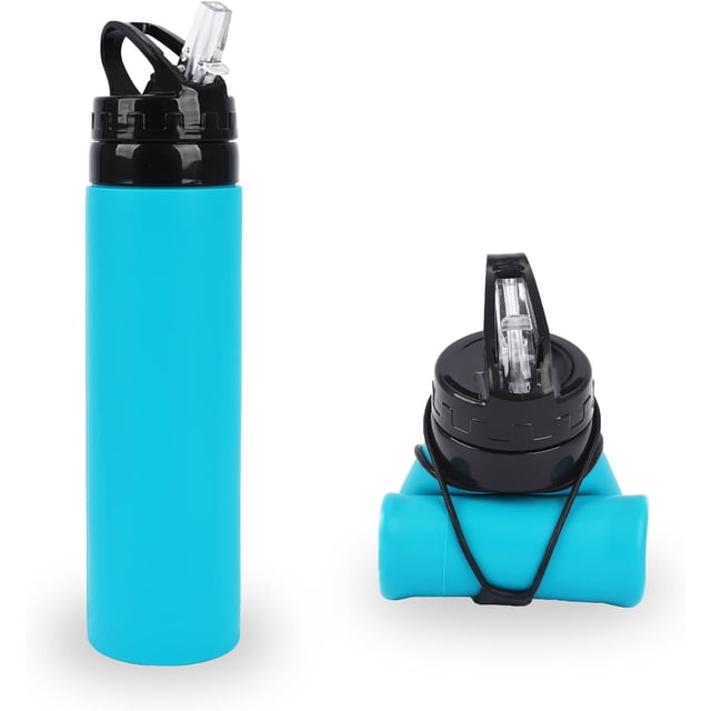 Botella de agua plegable de silicona de 600 ml Botella de agua plegable a prueba de fugas Botella de agua deportiva de silicona sin BPA Botellas de agua plegables ultraligeras y enrollables para gimna