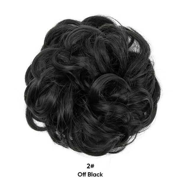 Xiao Hua Moño desordenado ondulado y rizado para mujer, con banda elástica, elástico, esponjoso, para coleta, recogido, color negro