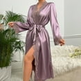 thumbnail image 4 of HUJlwoi Satin Nightgown Women Long Sleeve Silk Belted Robe Soft Lace Trim Kimono Sleepshirts Cozy Soomth Long Bathrobe Nightshirt, 4 of 7