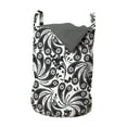 thumbnail image 1 of Floral Laundry Bag, Botanical Motifs with Monochrome Flowers in Paisley Pattern Abstract Art, Basket with Handles Drawstring Closure for Laundromats, 13" x 19", Dark Brown and White, by Ambesonne, 1 of 4