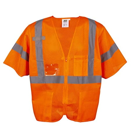 

10-Pack of Cordova V30005XL Cor-Brite Type R Class III Orange Mesh Vest Zipper Closure 2-Inch Silver Reflective Tape Multiple Pockets Chest With 4-Division Pen Pocket 5X-Large