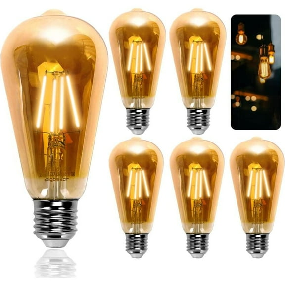 Vintage LED E27 ST64 Edison Bulb, 4W Warm White Filament Light, 6-Pack - Compatible with