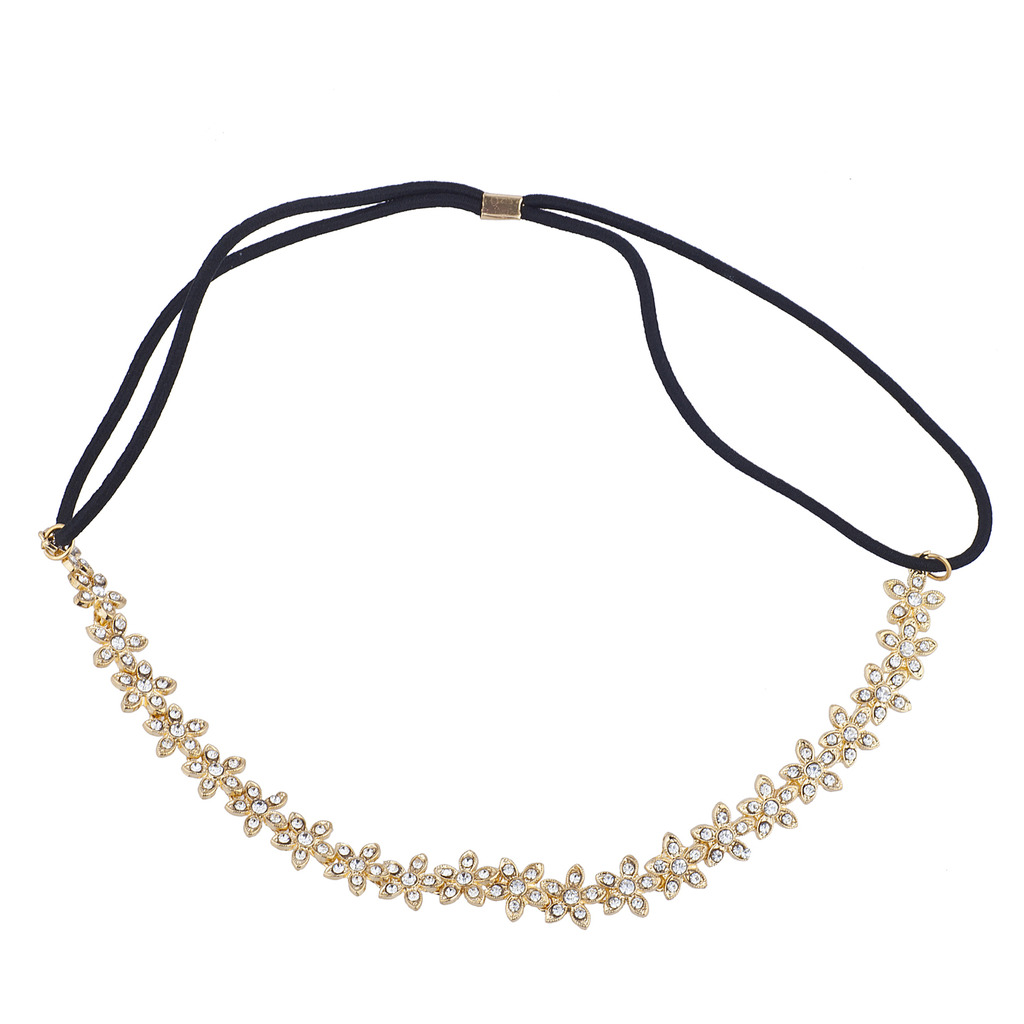 Lux Accessories Goldtone Flower Studded Bridal Special Occasion Stretch