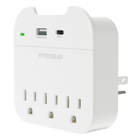 HyperGear Multi-Plug 5-Outlet Wall Tap with USB-C and USB Ports, White, 15705