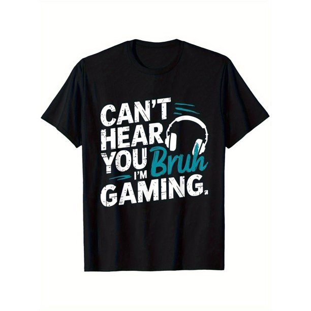 Boys' Gaming T-Shirt | 100% Cotton | 'Can't Hear You Bruh I'm Gaming' Graphic Tee with Headphone Design | Breathable & Comfortable | Round Neck, Short Sleeve | Casual Black Shirt for All Seasons | Id