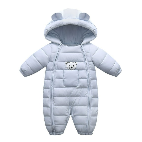 CYRBOKO Baby Boys Girls Hooded Rompers, Gift Thermal Long Sleeve Unisex Zip Up Winter Outerwear Blue Size 4-9 Months
