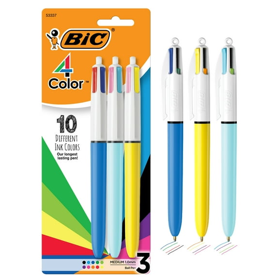 BIC 4-Color Retractable Ballpoint Pens, Medium Point 1.0 mm, Assorted Ink, 3 Count