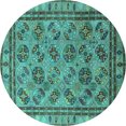 thumbnail image 1 of Ahgly Company Machine Washable Indoor Round Oriental Turquoise Blue Traditional Area Rugs, 7' Round, 1 of 4