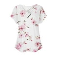 thumbnail image 5 of Jacenvly 2024 new plus size womens clothes Fashion Women's Printed Button-up Short Sleeve Top Shirt T-shirt Top Shirt breathable Floral v neck t shirts t-shirts womens summer Multicolor, 5 of 5