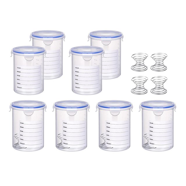 8x recipientes de pintura herméticos, prácticos y transparentes con bola mezcladora de acero inoxidable con tapas, vasos de almacenamiento de pintura Macarena Contenedor de pintura