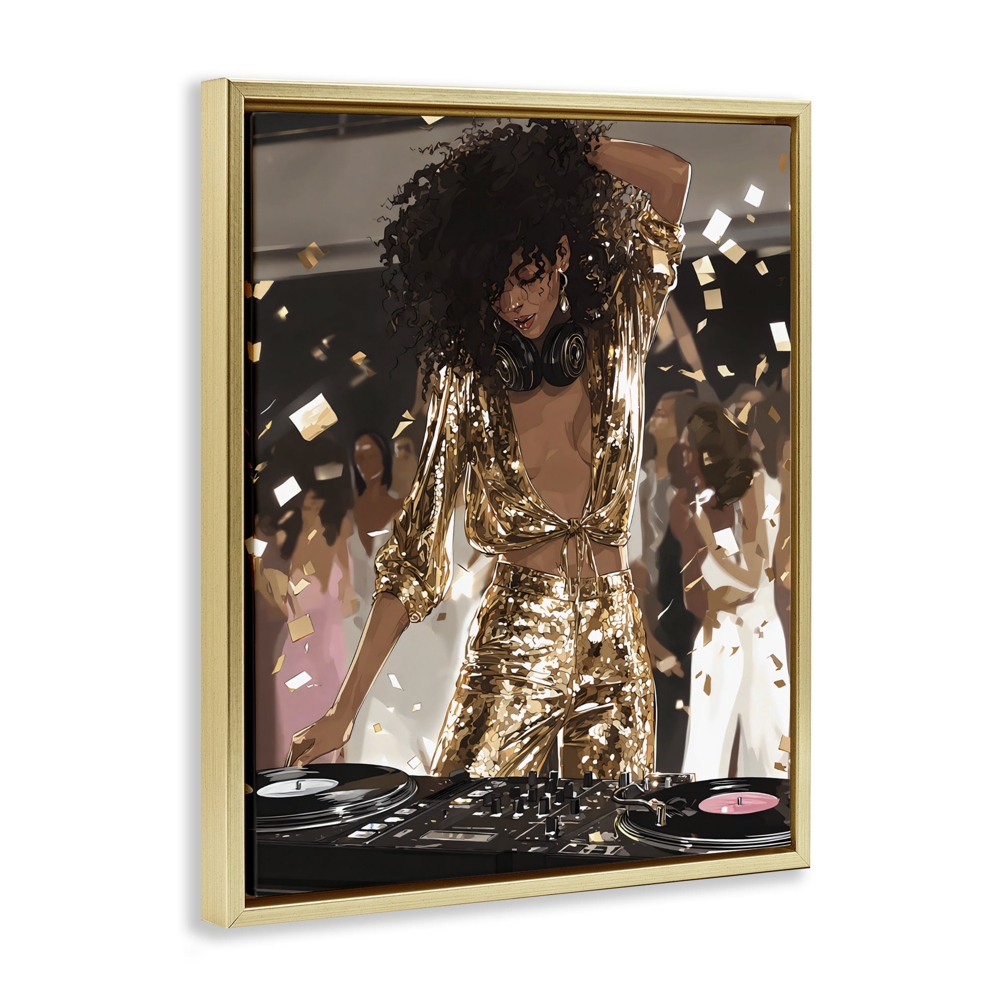 Stupell Industries Shimmering DJ in Sequins Gold Framed Floater Canvas Wall Art, design by Franklyn Gregory
