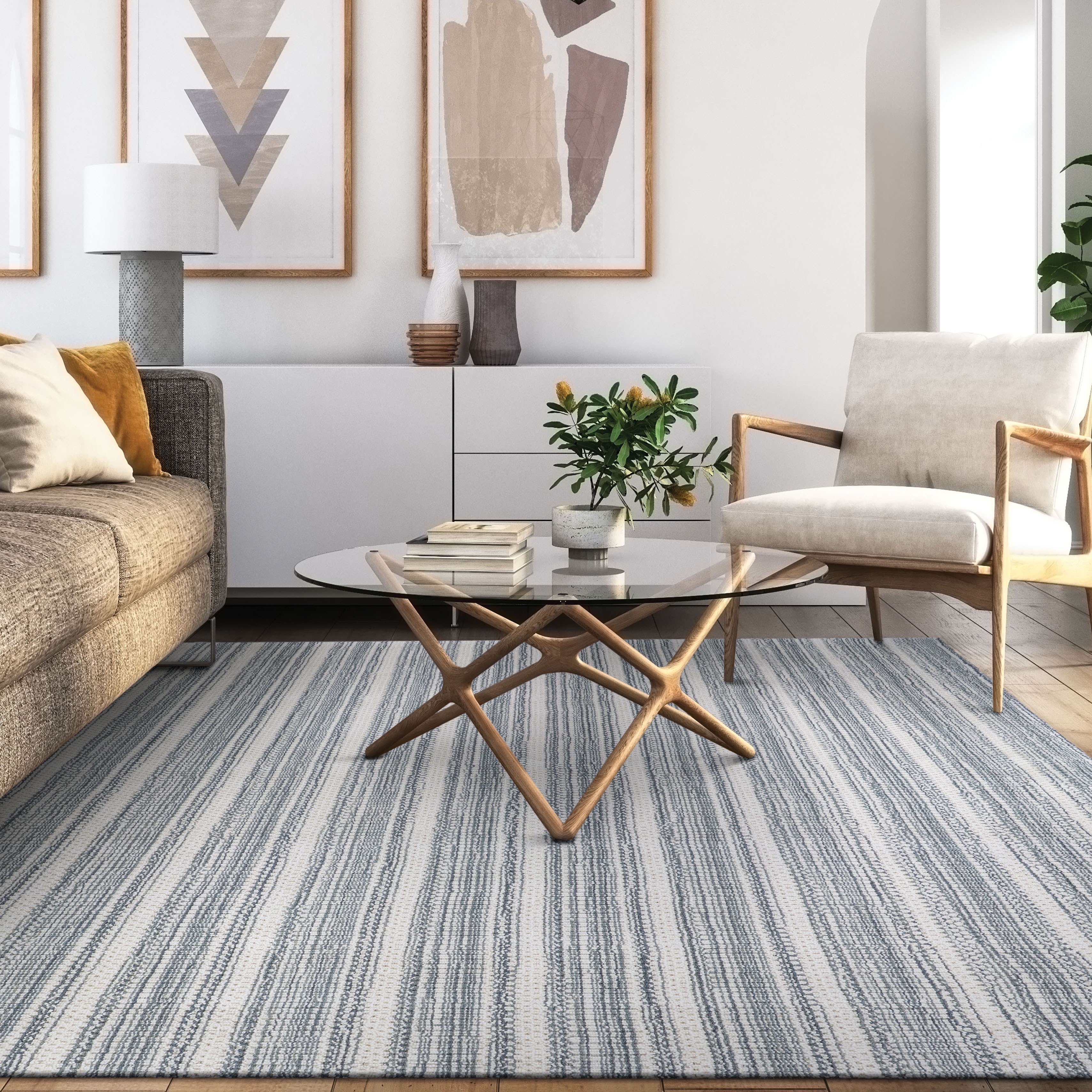 Couristan Aspen Textured Stripes 6' X 9' Green Handmade Wool Area Rug