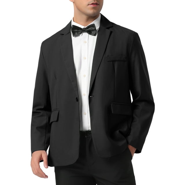 BLAZER FORMAL DE UN SOLO BOTóN PARA HOMBRE INSPIRE CHIC, AJUSTE REGULAR, SOLAPA DE MUESTRA, TALLA XL, NEGRO
