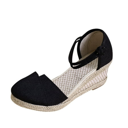 

Women s Closed Toe Buckle Ankle Strap Espadrilles Leisure Wedge Sandals