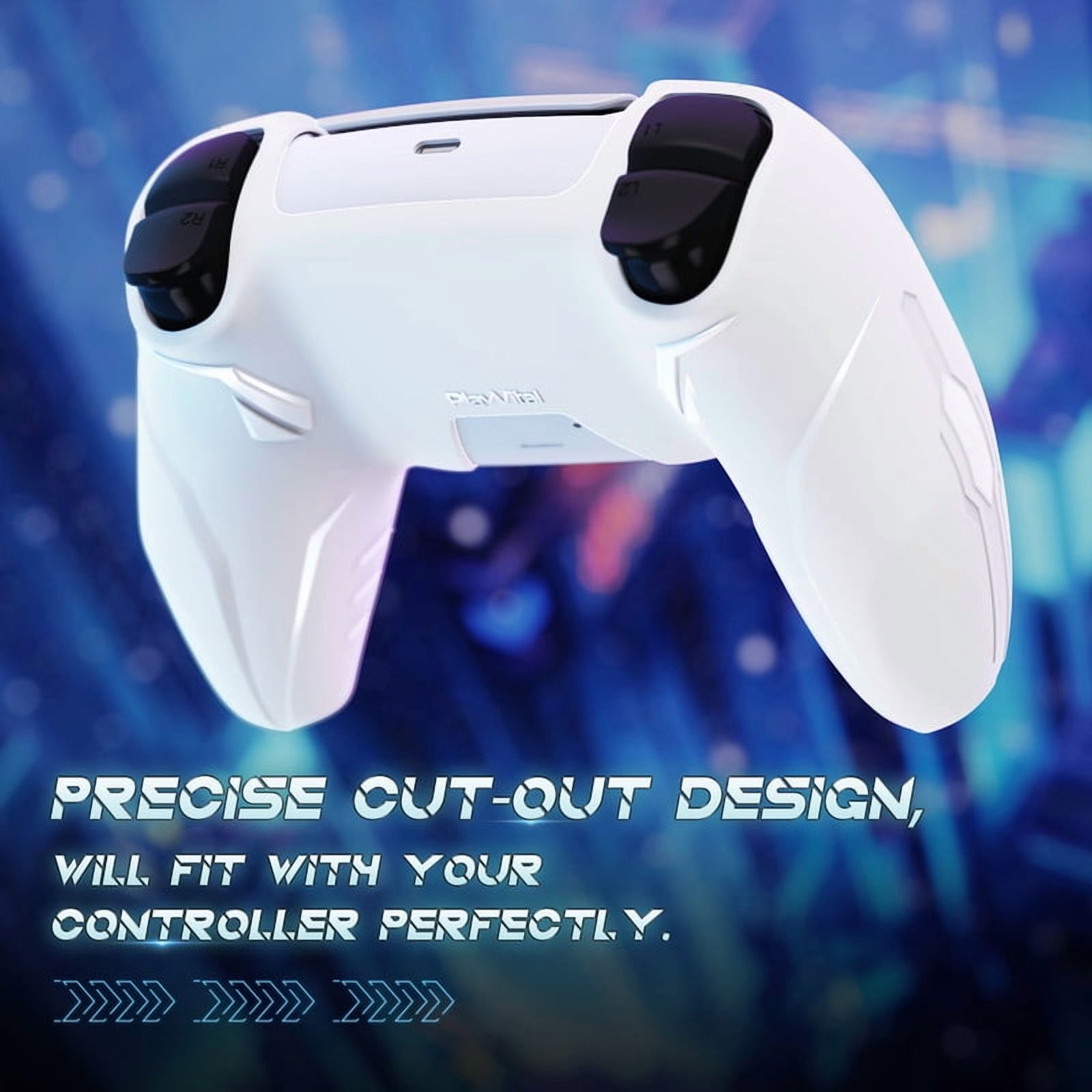 PlayVital 2 Set Silicone Case for ps5 Controller - Anti-Slip Premium Silicone Material|Futuristic CyberMech Design|Compatible with ps5 Official Charging Dock - White