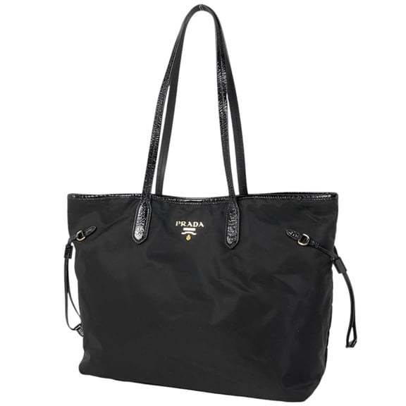 Pre-Owned Prada logo tote bag, handbag, shoulder enamel nylon, nero (black), women's (Fair)