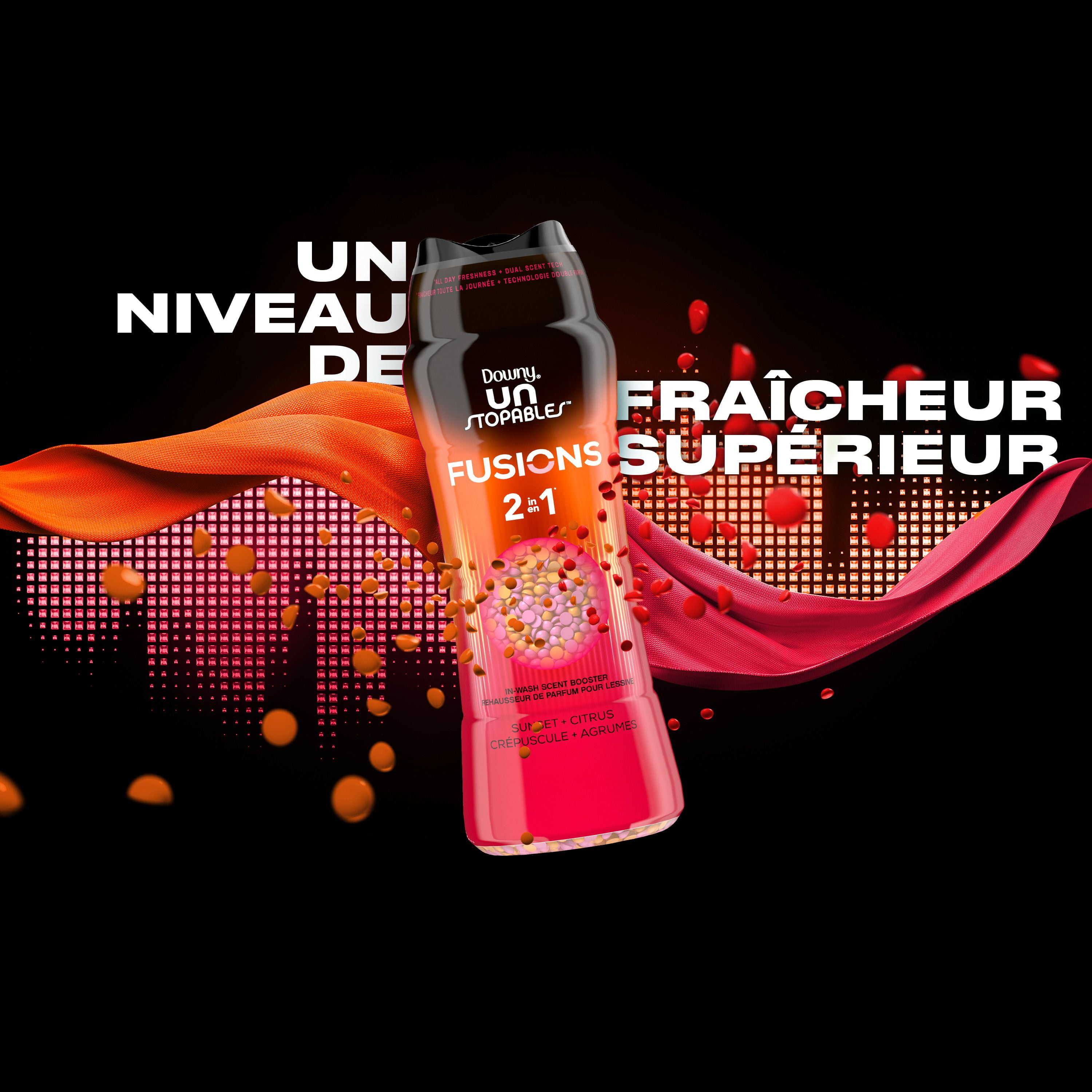 Downy Unstopables Fusions In-Wash Laundry Scent Booster Beads, Sunset & Citrus Scent, 2-in-1 All Day Freshness + Dual Scent Technology, 303 g