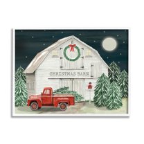 Nighttime Christmas Barn Farm Holiday Graphic Art White Framed Art Print Wall Art