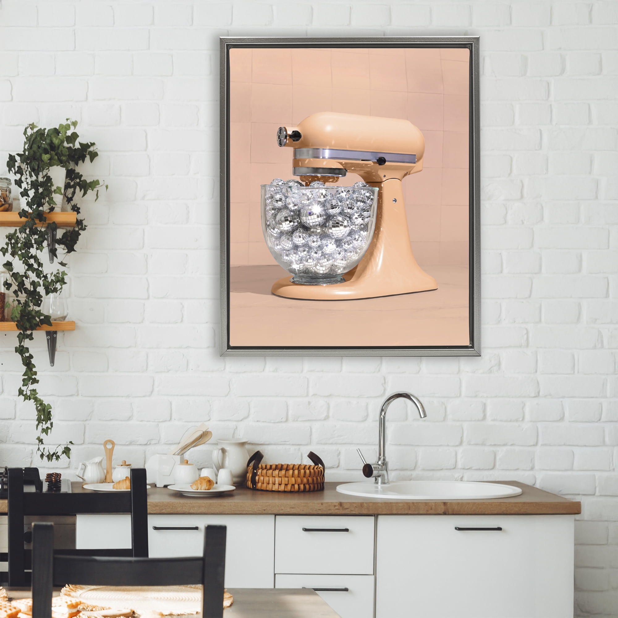 Stupell Industries Disco Kitchen Mixer over Orange Gray Framed Floater Canvas Wall Art, design by LISH Creative
