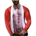 thumbnail image 1 of Pompotops Hauts Amusants pour Hommes Imprimé de Noël Col Rond Manches Longues T-Shirt Blouse en Solde, 1 of 5
