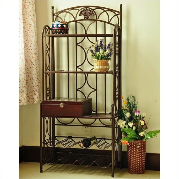 Pemberly Row Iron Bakers Wine Rack in Bronze