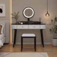 thumbnail image 2 of 47 Inch Modern Makeup Vanity Desk Set with 3 Color Round LED Mirror, Dressing Table with 4 Storage Drawers & Padded Stool for Bedroom,White and Brown, 2 of 8