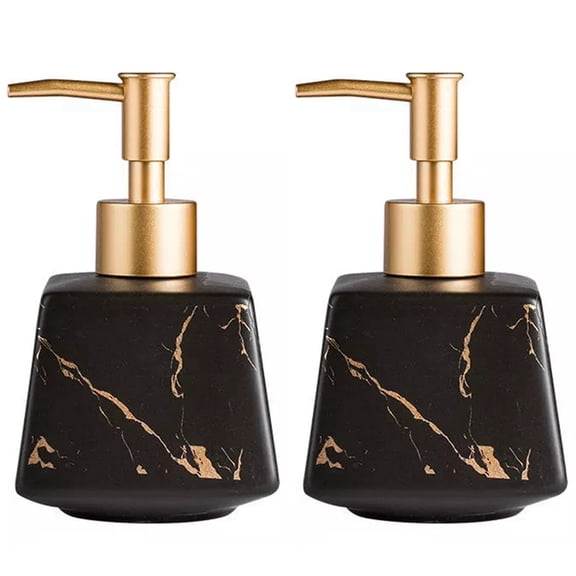 2X 260Ml Bathroom Luxury Ceramic Marble Soap Dispenser Shower Gel Shampoo Water Bottle Square Lotion Bottle-Black