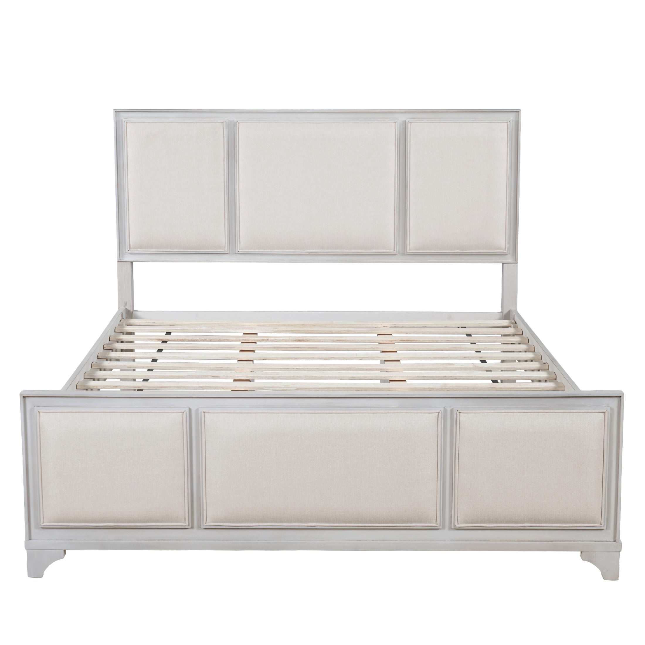 Christopher Knight Home Modern Farmhouse Queen Upholstered Platform Bed with Headboard, White+Beige