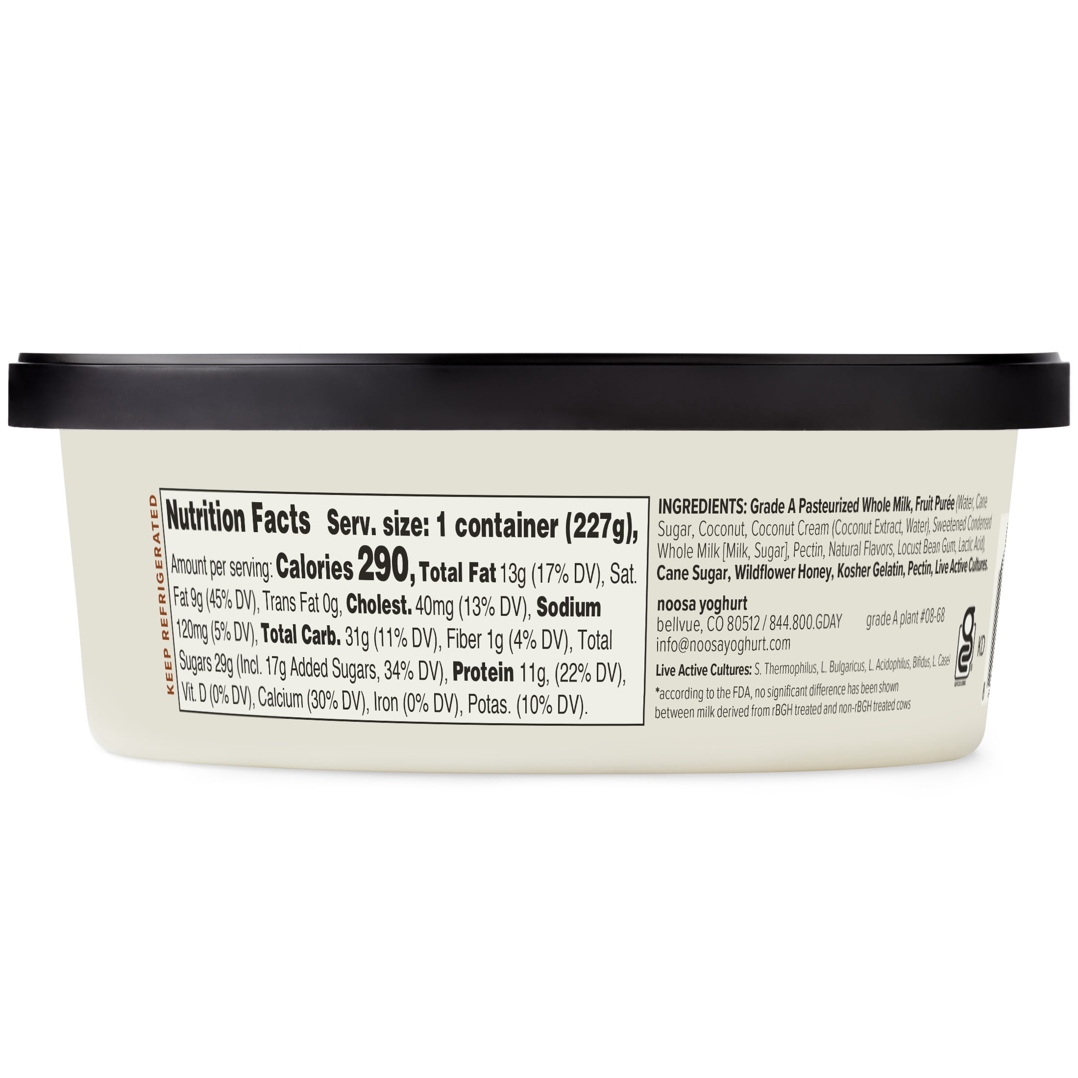 Noosa Yoghurt, Whole Milk Yogurt, Velvety Smooth & Creamy, Coconut, 8 oz Tub