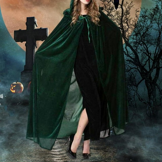 Capa larga con capucha para Cosplay de Halloween, accesorio, disfraz de para fiestas de cumpleaños, mascaradas y festividades de Halloween Verde oscuro