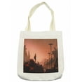 thumbnail image 1 of Fantasy Tote Bag, Cartoon Woman Hiker Looks at the Abandoned Destroyed City Urban Lonely Person Image, Cloth Linen Reusable Bag for Shopping Books Beach and More, 16.5" X 14", Cream, by Ambesonne, 1 of 2