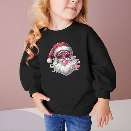 

Blczomt Kid Sweatshirt Crewneck Christmas Cotton Sweatshirt Winter Black Cute Santa Claus Kids Clothes