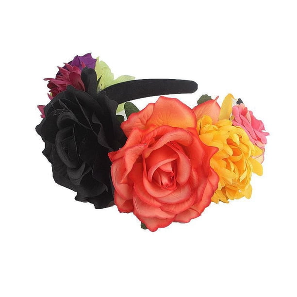 Diadema creativa de estilo europeo y americano para novia, accesorio para el cabello con flores rosas, para fiesta de Halloween
