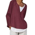 thumbnail image 2 of KIHOUT Women's Solid V-neck Button Casual Loose Fitting Cotton Linen Long Sleeved Top/shirt, 2 of 5