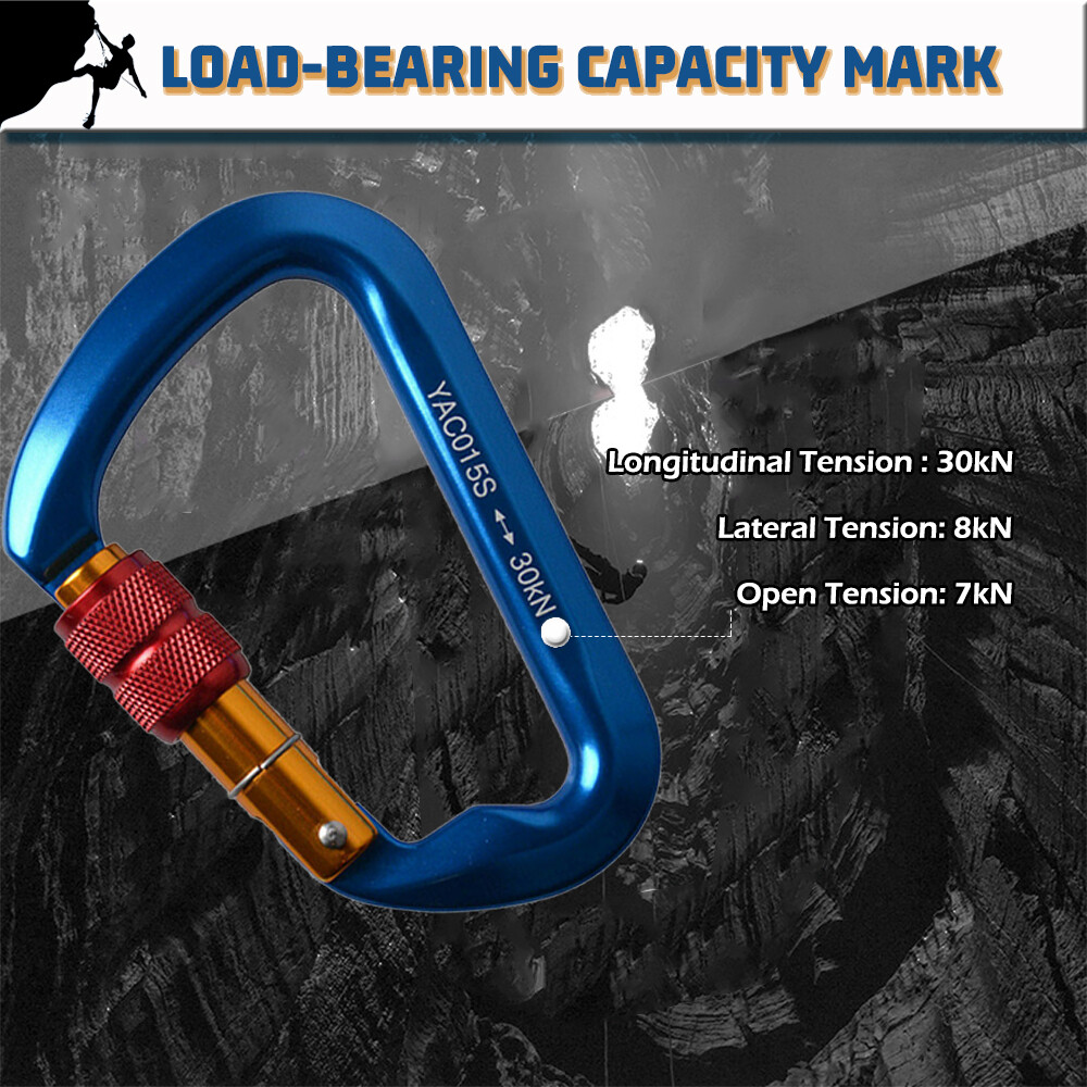 KANCOKIT 3Pack Screwgate Locking Carabiner D-Ring Clip Hook,  30KN Heavy Duty Carabiner Hook for Climbing Caving, Blue