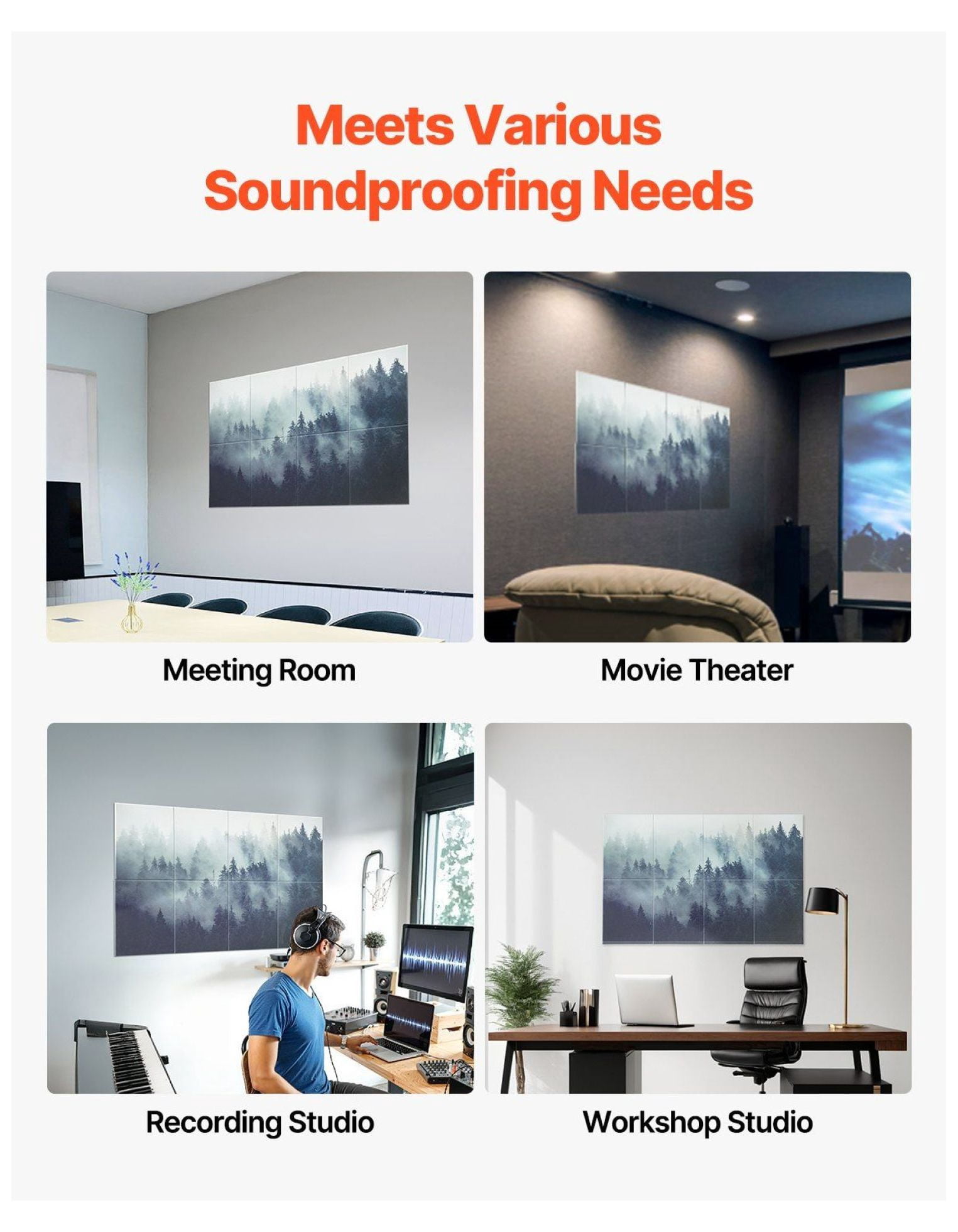 Acoustic Panels 8 Pack, 63x23.62in Soundproof Wall Tiles, Self Adhesive Foam Boards for Home Studio Office
