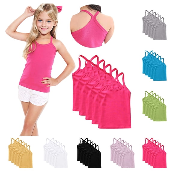 Bixock Toddler Boys and Girls Summer Tops,Cotton Short Sleeve T-Shirts,Kids 5 Pack Solid Color Y Back Tank Tops for Boys and Girls Crew Neck Sleeveless Casual Tops