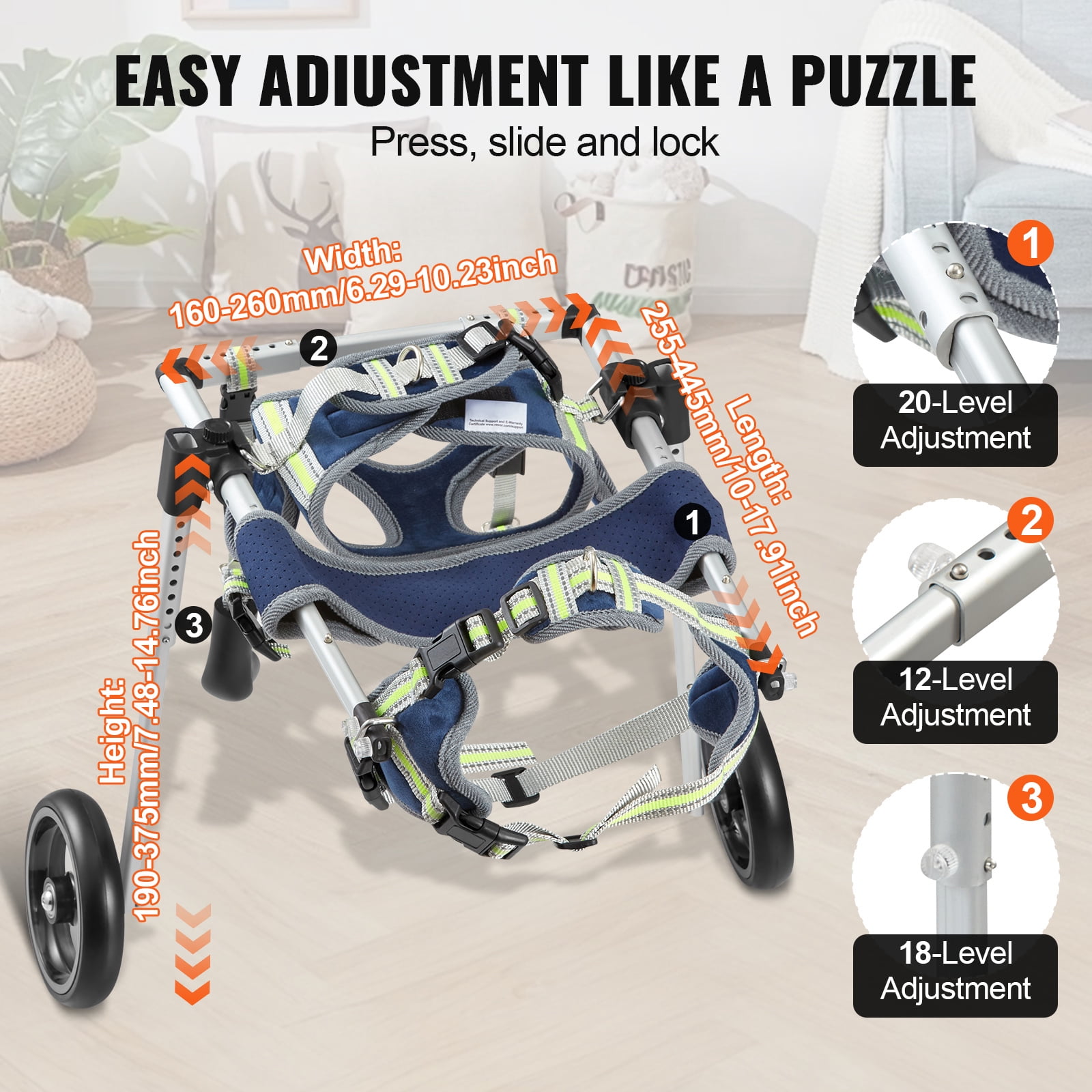 KFFKFF Pet Mobility Cart for Rear Legs, Lightweight & Customizable Support for Rehabilitation, Suitable for Pets with Injuries, Disabilities, or Weakness in Hind Legs (XS)