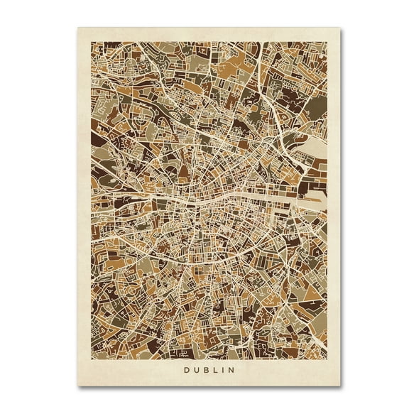 Trademark Fine Art 'Dublin Ireland City Map VII' Canvas Art by Michael Tompsett