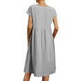 thumbnail image 3 of HUBERY Women Pleated Pocket Crew Neck Short Sleeve Solid Color Dress, 3 of 8