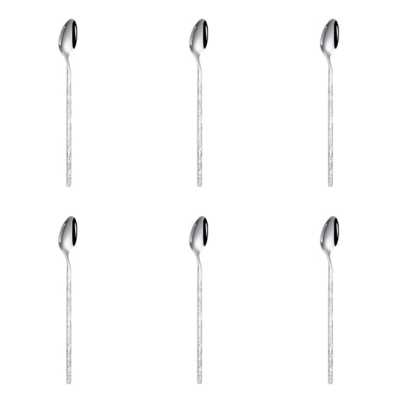 6Pcs 8 Inch Hammered Stainless Steel Long Handle Stirring Spoons for Iced Tea Coffee Cocktail