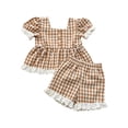 thumbnail image 5 of Toddler Girl Outfits 2 Piece Lace Plaid Print Short Sleeve Crew Neck Pocket T-Shirt And Shorts Outdoor Wear Baby Girls' Clothing Sets 6 Months-12 Months, 5 of 9