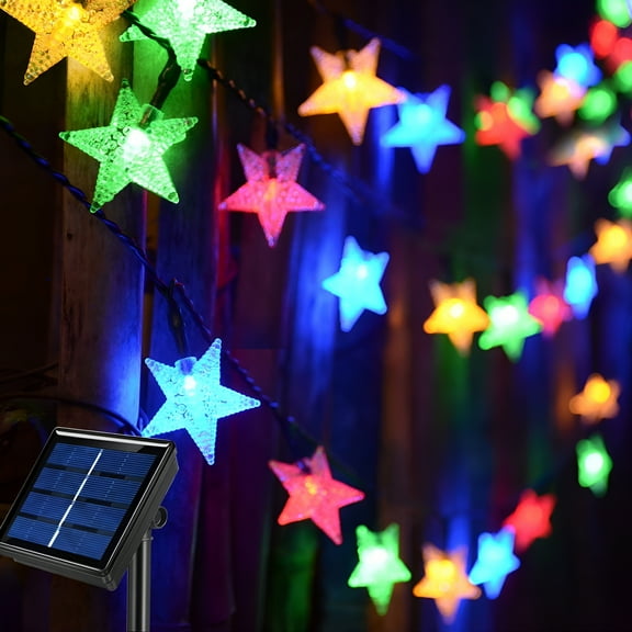 HIBIBUD Solar String Fairy Lights Outdoor,23ft 50 LED Waterproof Star Twinkle Decorative Lights for Garden,Patio Post,Deck,Canopy,Gazebo,Porch,Pergola,Balcony,Backyard Fence,Party Decor Multicolor