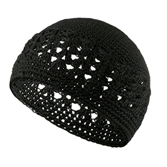 Crochet Beanie Hollow Out Cap for Women (Black One Size)