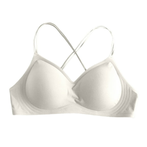 Lumtrix Sports Bras For Women V-Neck Cross Strappy Bralette Padded Cross Back Medium Support Workout Yoga Bra Champagne 38