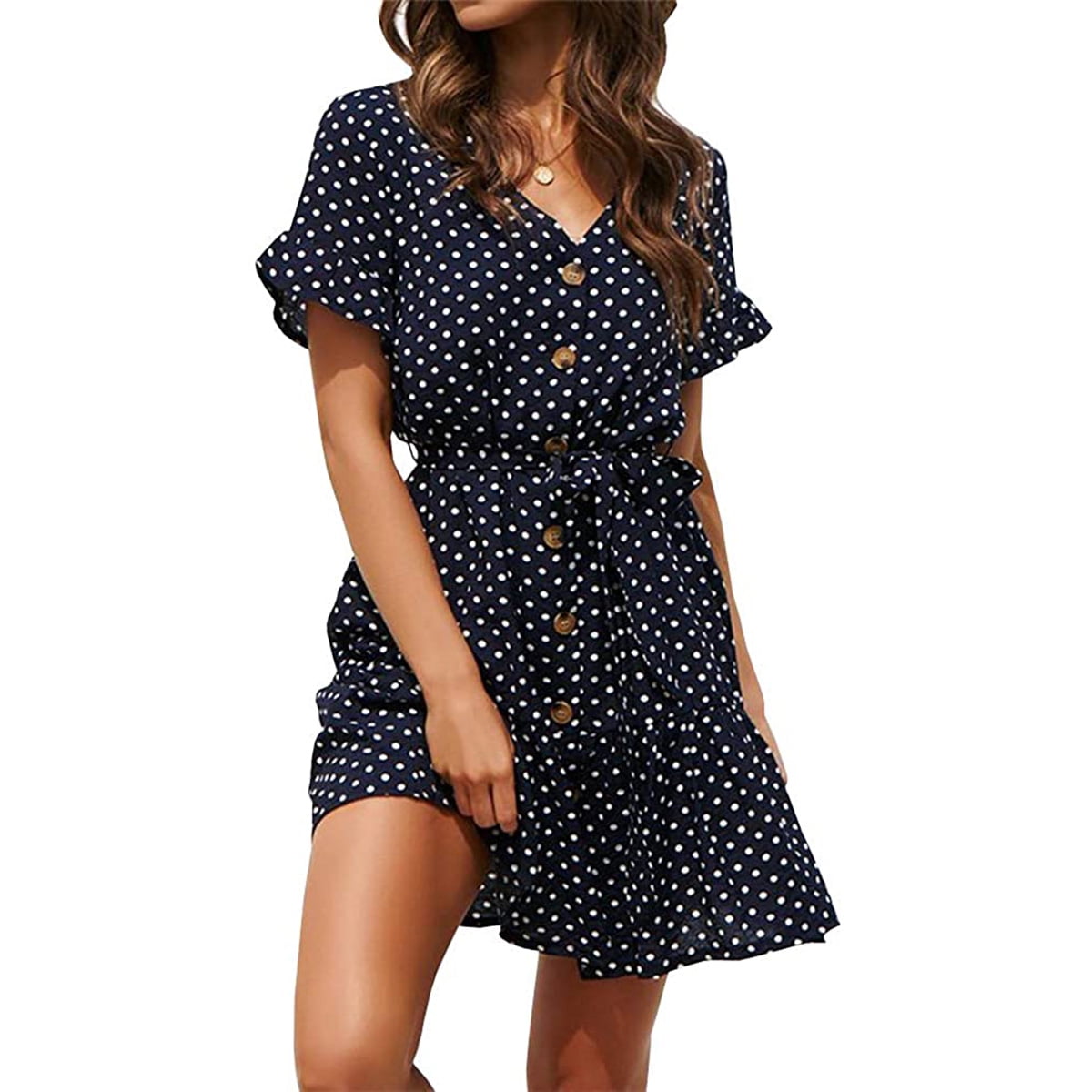 polka dot button down dress