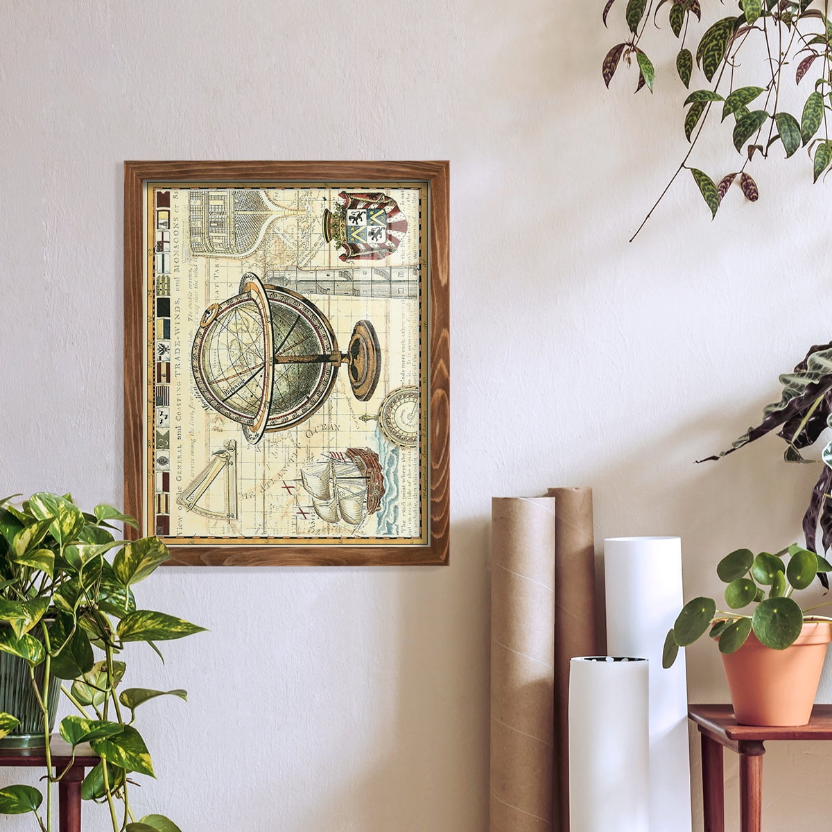 Nautical Map II -Framed Print w/glass-Walnut