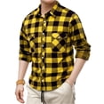 thumbnail image 2 of LNZGNM Mens Flannel Shirts Long Sleeve Lapel Checkered Shirt with Front Pockets Button Front Shirts Regular Fit Casual Work Top,Yellow 3XL, 2 of 8