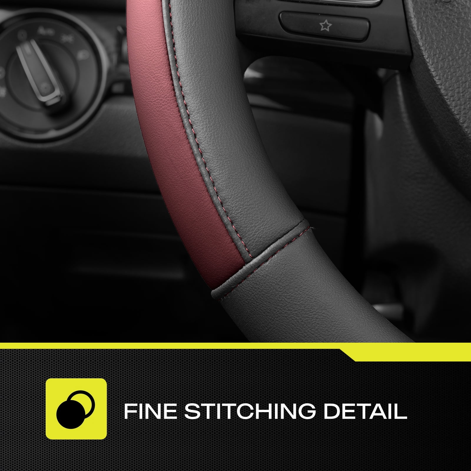 Auto Drive Steering Wheel Cover, Two-Tone Leather Steering Wheel Cover, Non-Slip Car Steering Wheel Cover Protector, Universal Fit for Cars SUV Truck, Fits 14.5"–15",Red
