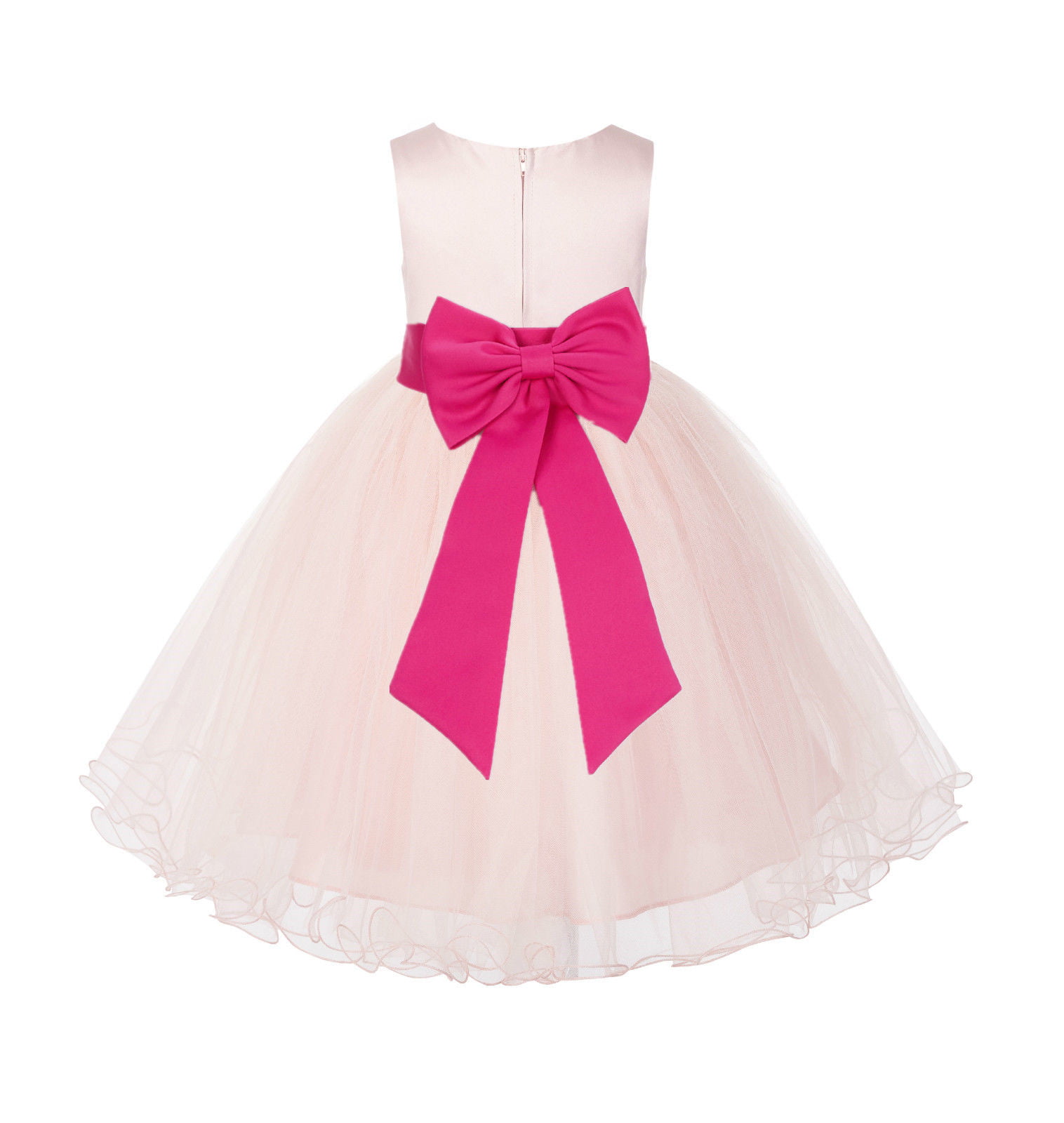 Blush Pink Tulle Rattail Edge Junior Flower Girl Dress Christening Dress 829T 